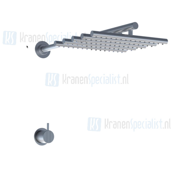 Vola Monoknop inbouw douchemengkraan met regendouche.2251 UP = Inbouwmengkraan 2200.2251 AP = Bedieningsknop NR21 regendouche 050 voor wandmontage rozet 60 mm 2001 001. Geborsteld RVS Artikelnummer 2251+40