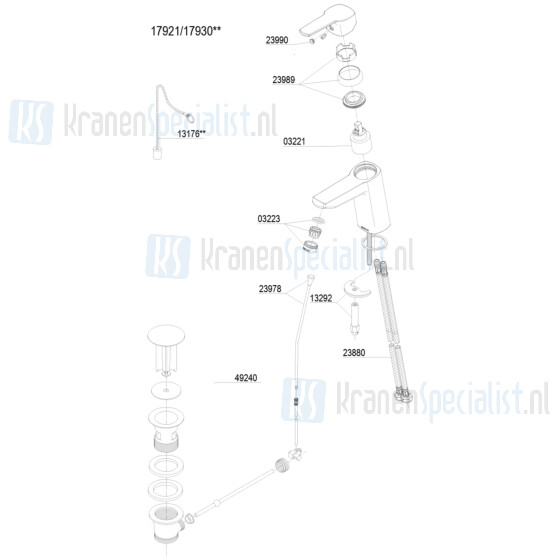 Damixa onderdelen Pine wastafelmengkraan 1-greeps z. waste medium 1793000