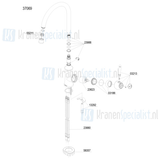 Damixa onderdelen Tradition keukenmengkraan 1-greeps hoge c-uitloop 3706980 / 3706900 / 3706977