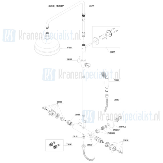 Damixa onderdelen Tradition douche thermostaat / regendouchesysteem 3793000