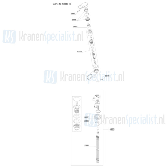 Damixa onderdelen Clover Green wastafelmengkraan 1-greeps open uitloop z. waste 6081510