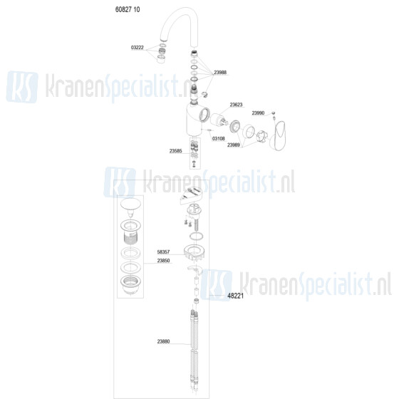 Damixa onderdelen Clover Green wastafelmengkraan 1-greeps hoge uitloop z. waste 6081710