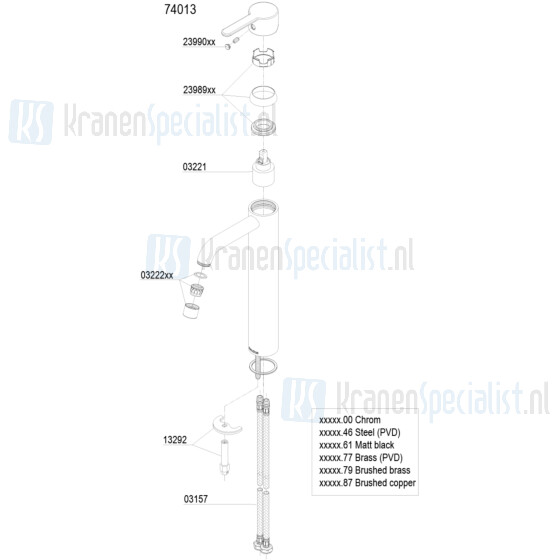 Damixa onderdelen Silhouet Wastafelmengkraan 1-greeps large z. waste 7401361 / 7401377 / 7401379 / 7401387 / 7401300 / 7401346