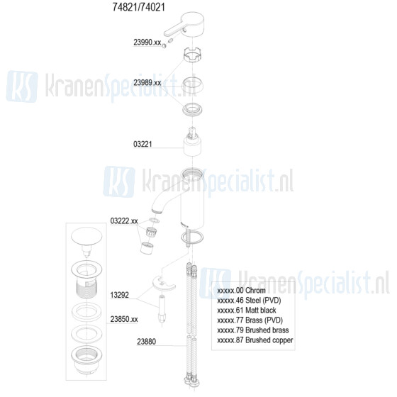 Damixa onderdelen Silhouet Wastafelmengkraan 1-greeps small 7402161 / 7402177 / 7402179 / 7402187 / 7402100 / 7402146