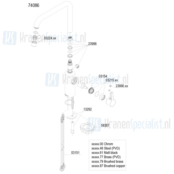 Damixa onderdelen Silhouet Keukenmengkraan hoge uitloop 7408661 / 7408677 / 7408679 / 7408687 / 7408600 / 7408646