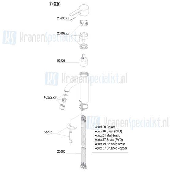 Damixa onderdelen Silhouet Wastafelmengkraan 1-greeps medium z. waste 7493061 / 7493077 / 7493079 / 7493087 7493000 / 7493046