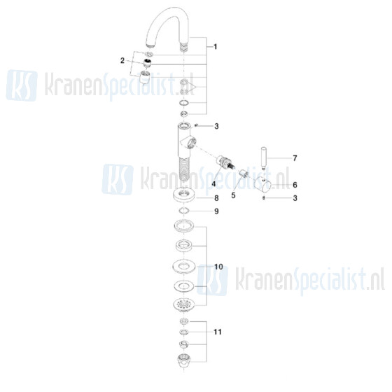 Dornbracht onderdelen Tara 1-gats fonteinkraan met hendel en draaibare uitloop 1751088200 / 1751088206