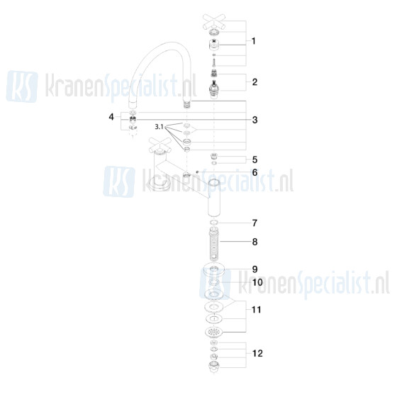 Dornbracht onderdelen Tara 2-gats tweegreeps keukenmengkraan 200 / 235mm uitloop 1912589000 / 1912589006 / 1981589000 / 1981589006