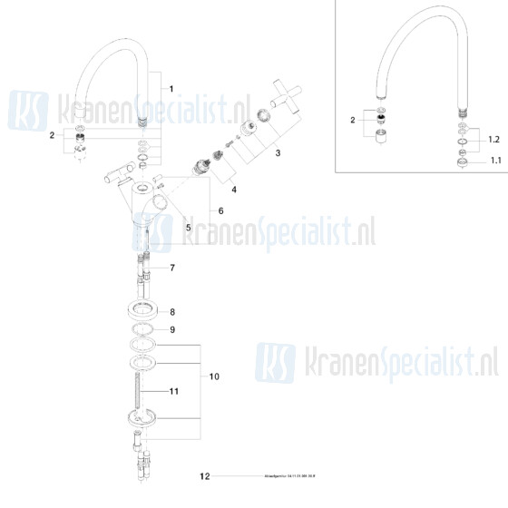 Dornbracht onderdelen Tara 1-gats tweegreeps wastafelkraan 100, 135, 165 of 200mm uitloop 2251389000 / 2251389006