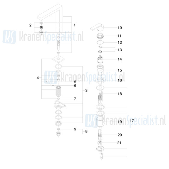 Dornbracht onderdelen Lot 2-gats 1-greeps keukenmengkraan 165mm / 235mm met losse rozetten 3280568000 / 3280568006 - 3280068000 / 3280068006