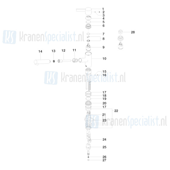 Dornbracht onderdelen Eno keukenkraan met uittrekbare perlator 220mm 3384076000 / 3384076006