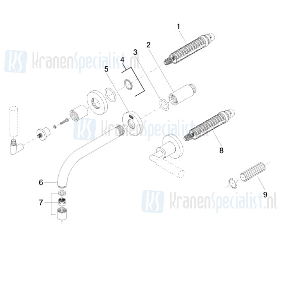 Dornbracht onderdelen Tara Classic driegats inbouw wastafelkraan 160mm / 190mm uitloop 3670788000 / 3670788006 / 3671288000 / 3671288006