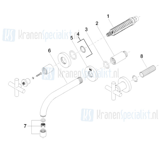 Dornbracht onderdelen Tara 3-gats wand-inbouw wastafelkraan 160mm 3670789000 / 3670789006