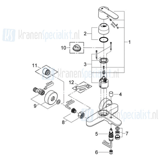 Grohe onderdelen Wave Cosmopolitan badmengkraan 15cm hoh Chroom 23209000