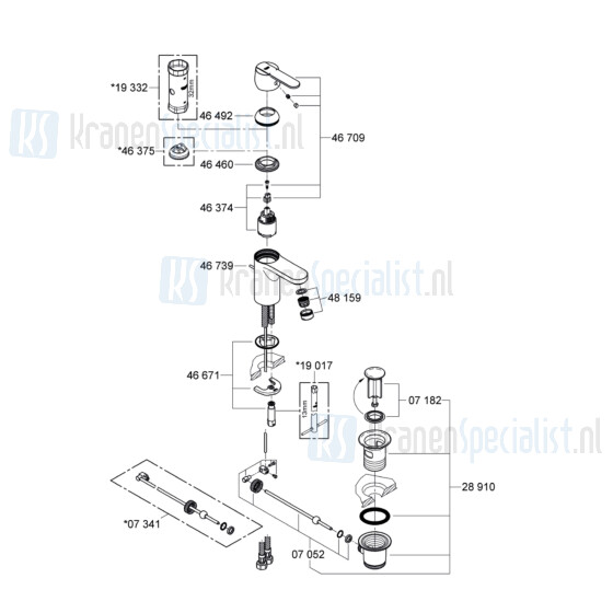 Grohe onderdelen Get Wastafelmengkraan M-Size met waste Chroom 23454000