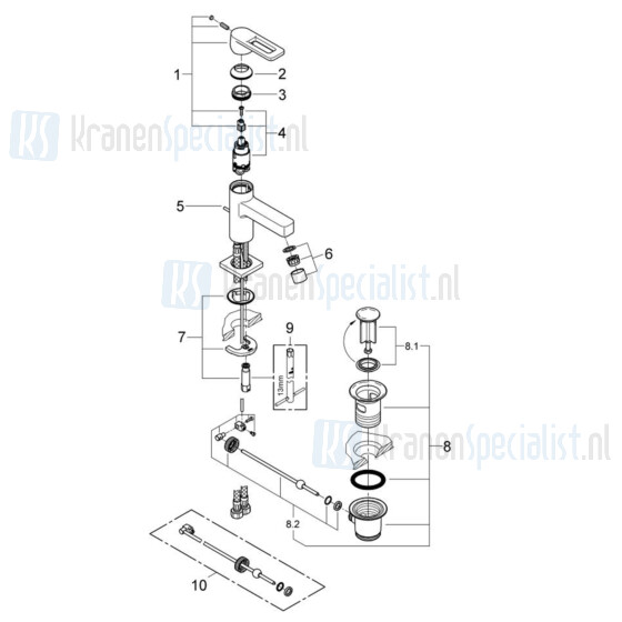 Grohe Onderdelen Quadra Wastafelkraan Artikelnummer 32632000