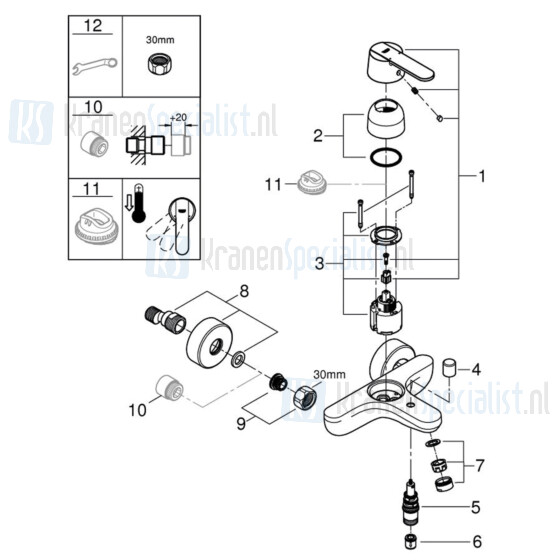 Grohe onderdelen Get badmengkraan 15cm hoh Chroom 32887000