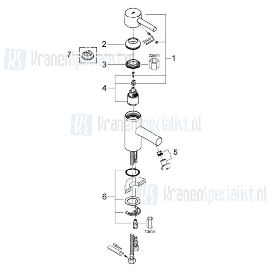 Grohe Onderdelen Essence Wastafelkraan Artikelnummer 34294000