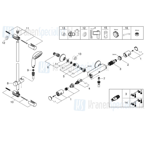 Grohe onderdelen Precision Start douchethermostaat met glijstangset 34597000