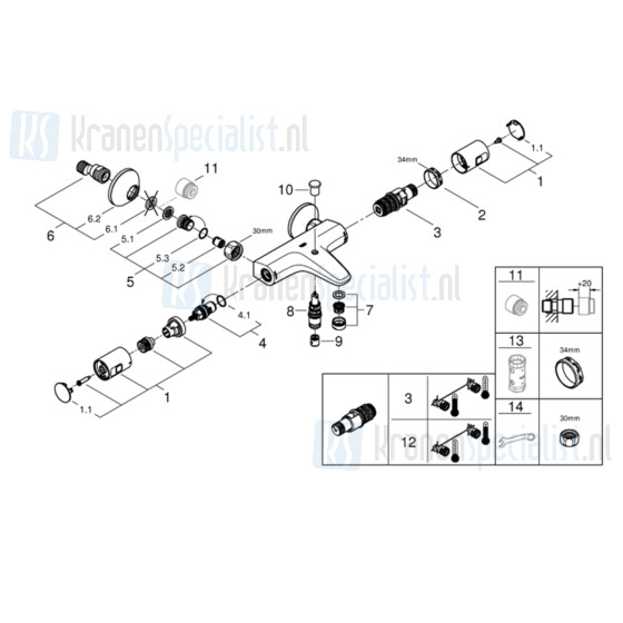 Grohe onderdelen Precision Start Thermostatische badmengkraan met omstel 34598000