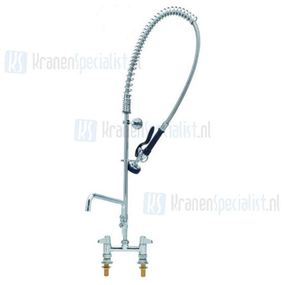 T&S Gastro ergonomische voorspoeldouche 5,6 l/min met tweegatsmengkraan keramisch bovendeel 1/2" 90° met zwenkventiel Chroom