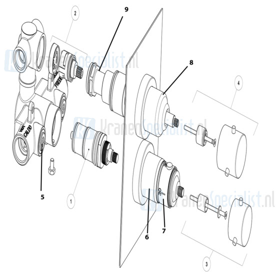 Gessi Onderdelen  inbouw bad / douchethermostaat met 2-weg omstel compleet Chroom / Inox 13333.031 / 13333.142