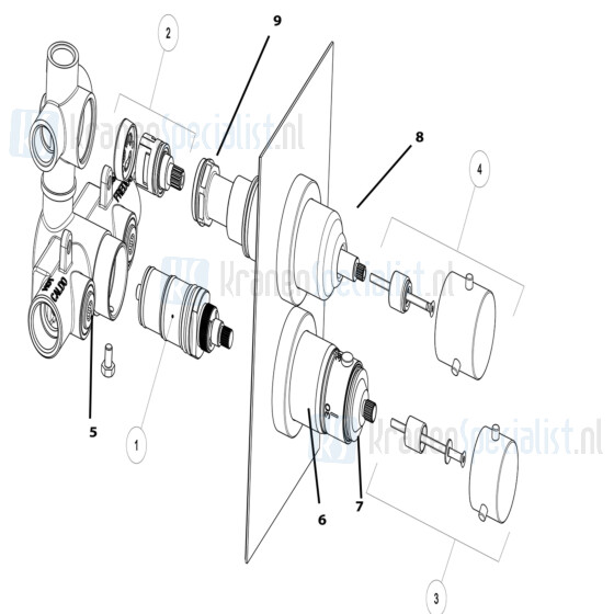 Gessi Onderdelen  inbouw bad / douche thermostaat met 3-weg omstel compleet Chroom / Inox 13335.031 / 13335.142