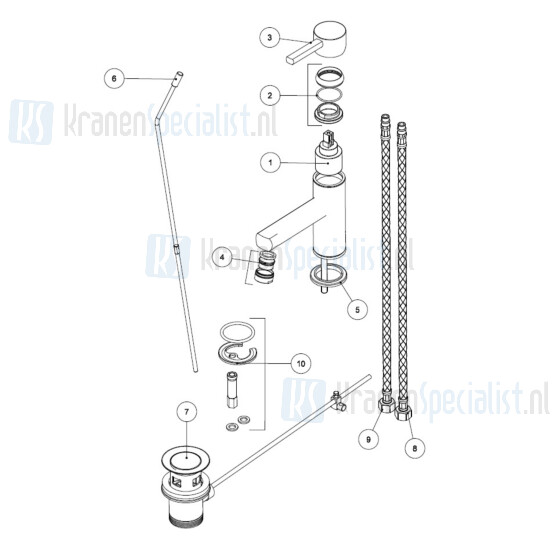 Gessi Onderdelen Ozone 1-gats wastafelkraan m. waste Chroom / Inox 13801.031 / 13801.142