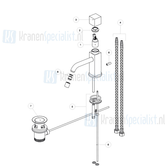 Gessi Onderdelen Quadro 1-gats wastafelkraan m. waste Chroom / Inox 15001.031 / 15001.142