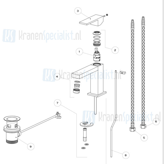 Gessi Onderdelen Rettangolo 1-gats wastafelkraan m. waste Chroom / Inox 20001.031 / 20001.142