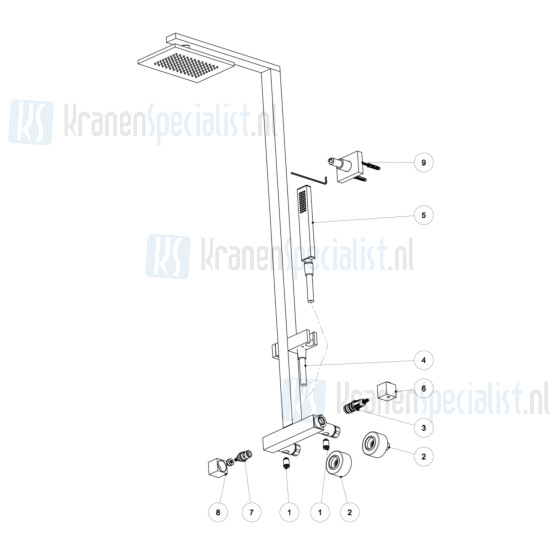 Gessi Onderdelen Rettangolo douchethermostaat m. hoofddouche h=107.4cm m. garnituur Chroom / Inox 23447.031 / 23447.142