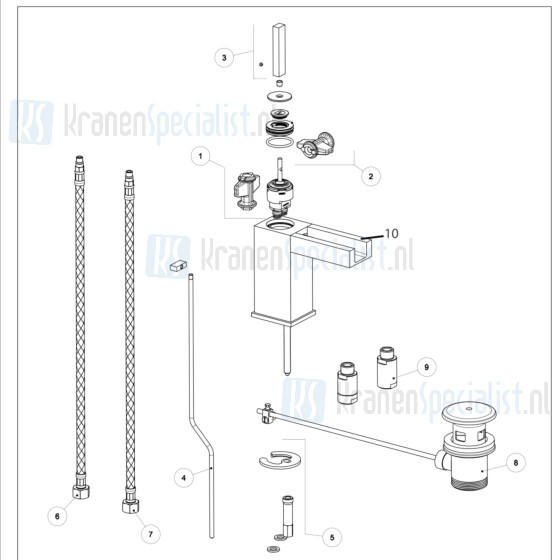 Gessi Onderdelen Rettangolo Cascata 1-gats wastafelkraan m. waste Chroom / Inox 30901.031 / 30901.142