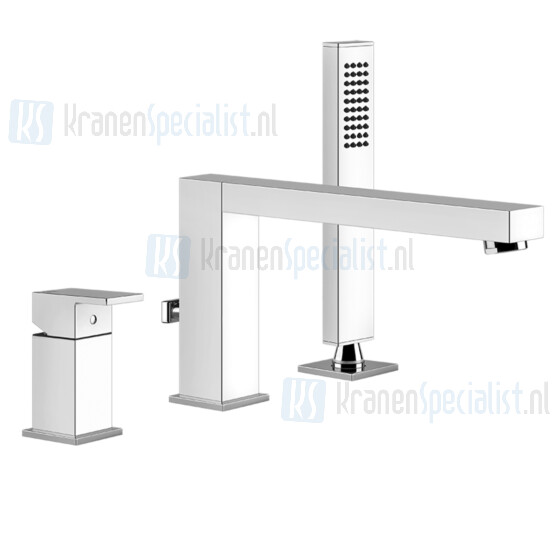 Gessi Rettangolo Bagno Driegats badrandcombinatie 1/2 met haakse uitloop 195 mm met omstel doucheslang 150 cm en uittrekbare handdouche met antikalk Zwart Metaal Geborsteld Artikelnummer 20037.707