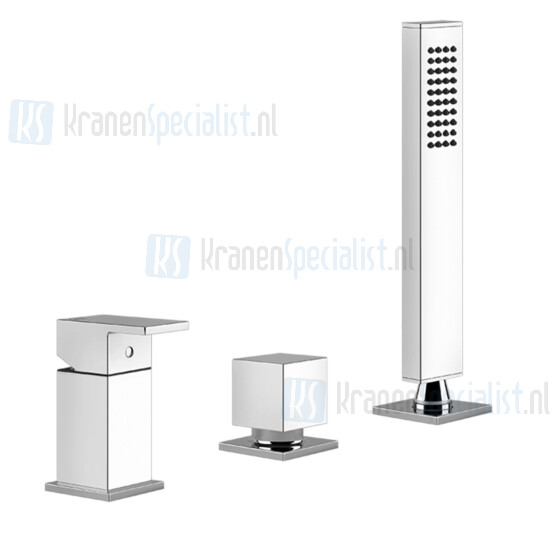 Gessi Rettangolo Bagno Driegats badrandcombinatie 1/2 met omstel doucheslang 150 cm en uittrekbare handdouche met antikalk zonder uitloop (inbouw- en Finox Artikelnummer 20043.149