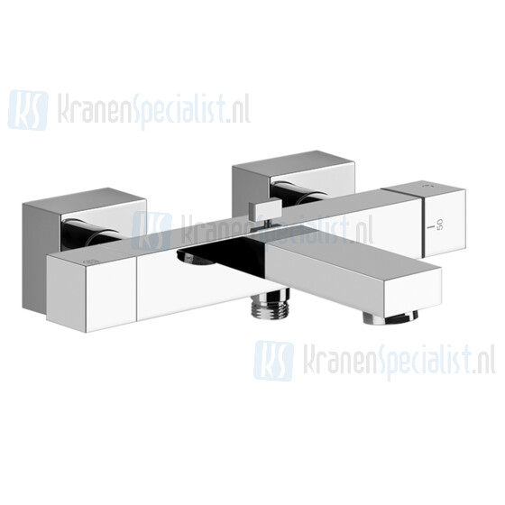 Gessi Rettangolo Bagno Badthermostaatkraan met omstel en s-koppelingen zonder garnituur. Geborsteld Koper Artikelnummer 20111.708