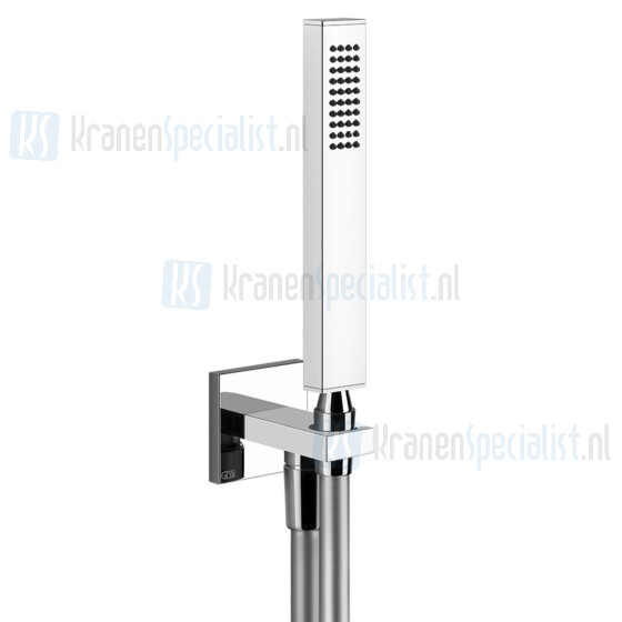 Gessi Rettangolo Bagno Slangaansluitknie 1/2 met vaste wandhouder doucheslang 150 cm en handdouche met antikalksysteem compleet. Zwart Artikelnummer 20123.299