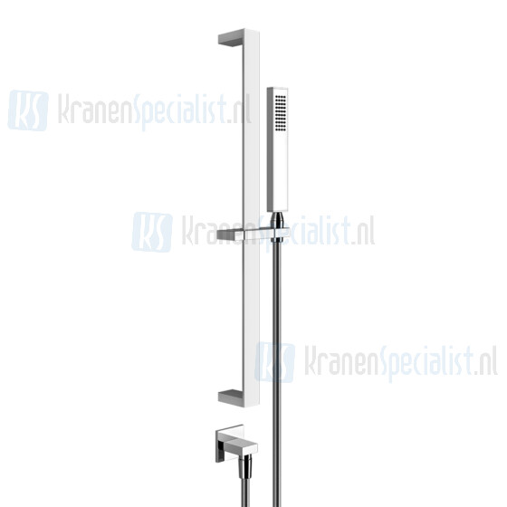 Gessi Rettangolo Bagno Glijstangset met doucheslang 150 cm handdouche met antikalk en wandaansluitbocht 1/2. Finox Artikelnummer 20142.149