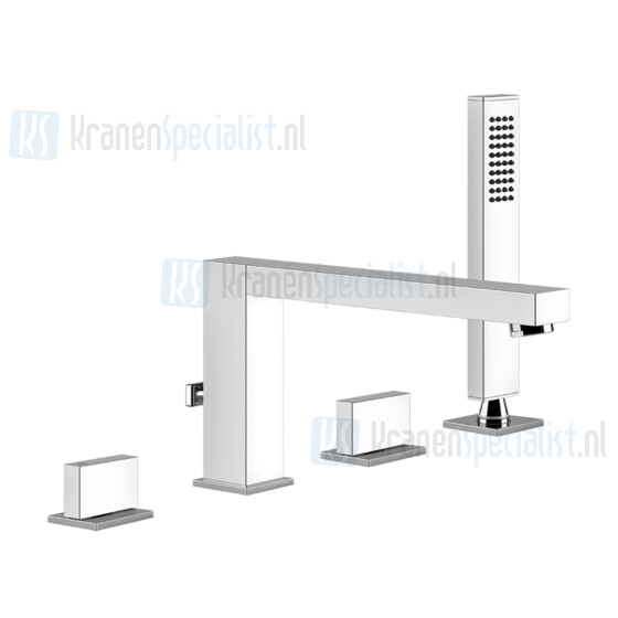 Gessi Rettangolo T Viergats badrandcombinatie 1/2 met omstel in uitloop doucheslang 150 cm en uittrekbare handdouche met antikalk (inbouw- en afb Zwart Metaal Artikelnummer 20337.706