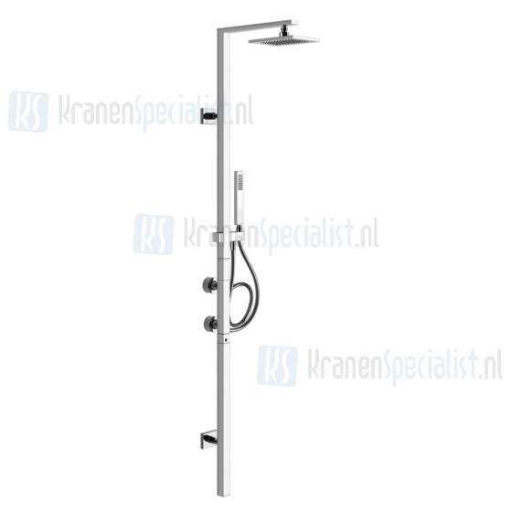 Gessi Rettangolo Bagno Douchethermostaatzuil opbouw verticaal voor wandmontage met hoofddouche 216x140 met antikalk omstel vaste wandhouder met handd Finox Artikelnummer 23405.149