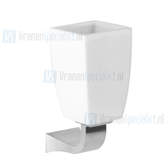 Gessi Mimi Accessorieses Glashouder wandmontage met wit keramiek. Finox Artikelnummer 33208.149