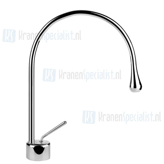 Gessi Goccia Eengreeps wastafelmengkraan 1-gats met uitloop R125 en voorsprong 244 mm flexibele aansluitslangen 3/8 zonder waste. Hoogte kr Chroom Artikelnummer 33602.031