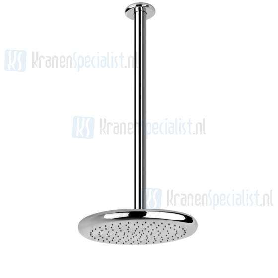 Gessi Goccia Hoofddouche voor plafondmontage ?306 mm met douche-arm 1/2 en antikalk (hoogte naar keuze min 120 mm en max 1870 mm). Geborsteld Chroom Artikelnummer 33768.147