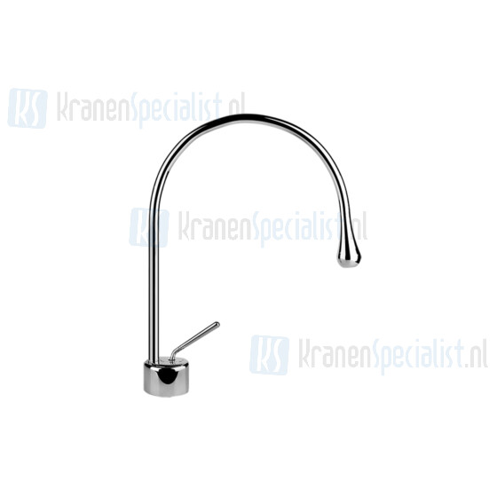 Gessi Goccia Wastafelmengkraan met radius 125 uitloop flexibele slangen met 3/8 aansluitingen zonder afval Projectie 244 mm Vaste uitloop geeft rotatiehoek aan (positief met de klok mee). Geborsteld Chroom Artikelnummer 33803.147