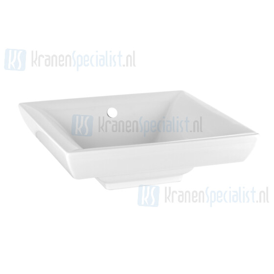 Gessi Sanitari Mimi Halfinbouw- of onderbouwwastafel vierkant met overloop uit Wit Europees Keramiek Kleuren 080/149 zijn op aanvraag leverbaar. White Europe Ceramic Artikelnummer 37506.518