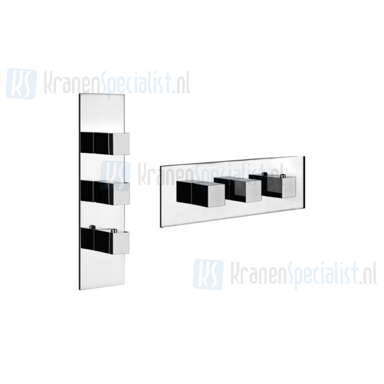 Gessi Quadro Wellness Afbouwdeel voor inbouwthermostaatkraan 3/4 met hoog debiet. Geschikt voor verticale of horizontale montage met TWEE APARTE UITG Chroom Artikelnummer 43004.031