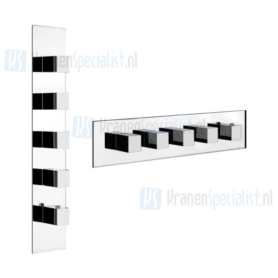 Gessi Quadro Wellness Afbouwdeel voor inbouwthermostaatkraan 3/4 met hoog debiet. Geschikt voor verticale of horizontale montage met VIER APARTE UITG Chroom Artikelnummer 43008.031