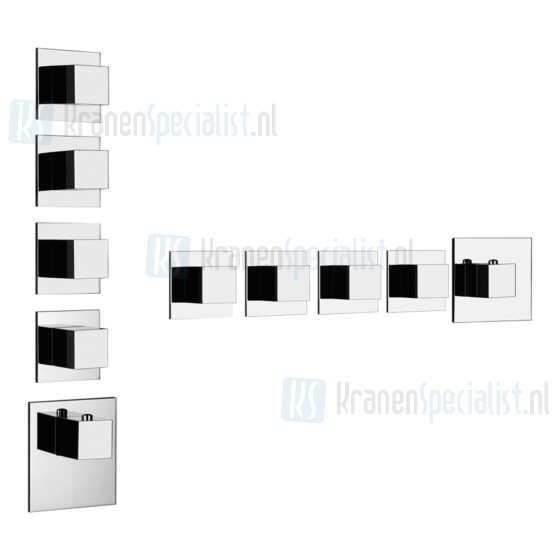 Gessi Rettangolo Wellness Afbouwdeel voor inbouwthermostaatkraan 3/4 met hoog debiet. Geschikt voor verticale of horizontale montage met VIER APARTE UITG Chroom Artikelnummer 43208.031