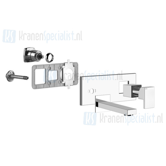 Gessi Rettangolo Bagno Afbouwdel voor eengreeps inbouw wastafelmengkraan voor wandmontage compleet met uitloop lengte naar wens (min 70 mm max 300 mm) Zwart Metaal Artikelnummer 44834.706