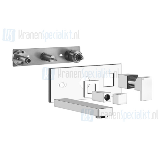 Gessi Rettangolo Afbouwdeel voor 2-weg inbouw douchemengkraan met baduitloop en omstel. Finox Artikelnummer 44906.149