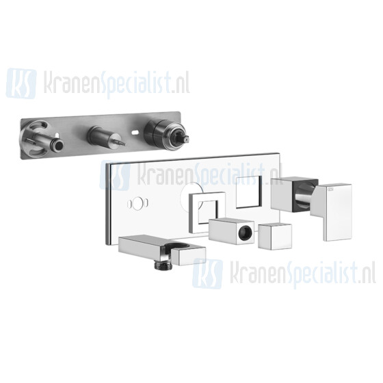 Gessi Rettangolo Afbouwdeel voor 2-weg inbouwdouchemengkraan wateruitgang 1/2 en handdouchehouder Deze set dient compleet te worden gemaakt me Geborsteld Koper Artikelnummer 44910.708